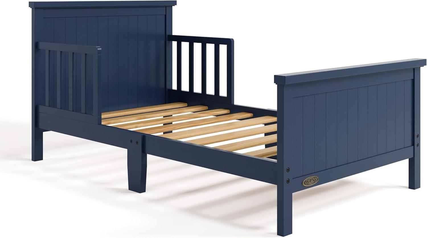 imageGraco Bailey Toddler Bed Pebble Gray GREENGUARD Gold Certified Fits Standard FullSize Crib ampamp Toddler Mattress Toddler Safety Guardrails Included Complete Design with Solid Headboard FootboardMidnight Blue