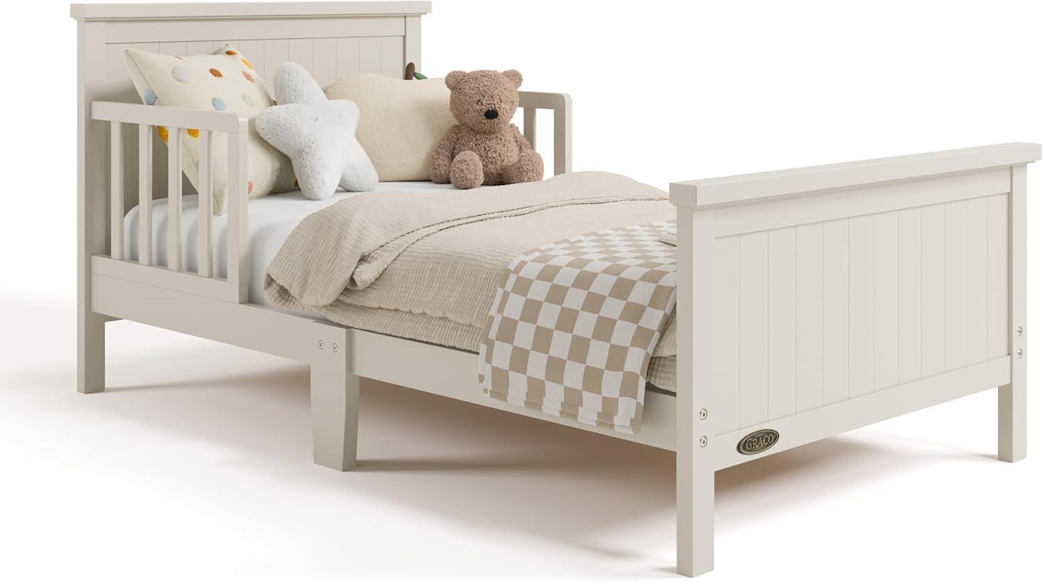 imageGraco Bailey Toddler Bed Pebble Gray GREENGUARD Gold Certified Fits Standard FullSize Crib ampamp Toddler Mattress Toddler Safety Guardrails Included Complete Design with Solid Headboard FootboardFrosted Oat