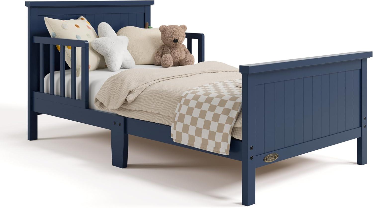 imageGraco Bailey Toddler Bed Pebble Gray GREENGUARD Gold Certified Fits Standard FullSize Crib ampamp Toddler Mattress Toddler Safety Guardrails Included Complete Design with Solid Headboard FootboardMidnight Blue