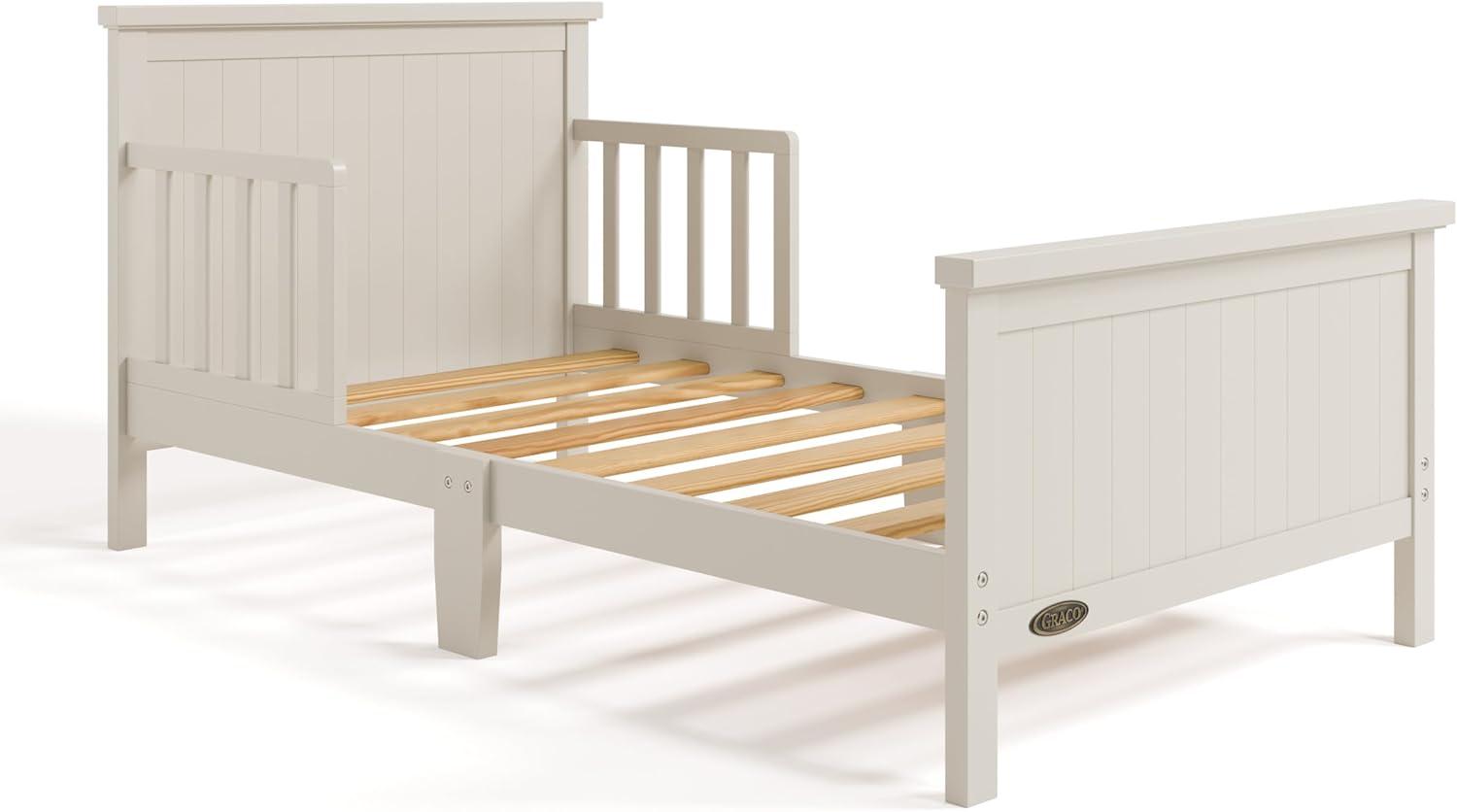 imageGraco Bailey Toddler Bed Pebble Gray GREENGUARD Gold Certified Fits Standard FullSize Crib ampamp Toddler Mattress Toddler Safety Guardrails Included Complete Design with Solid Headboard FootboardFrosted Oat