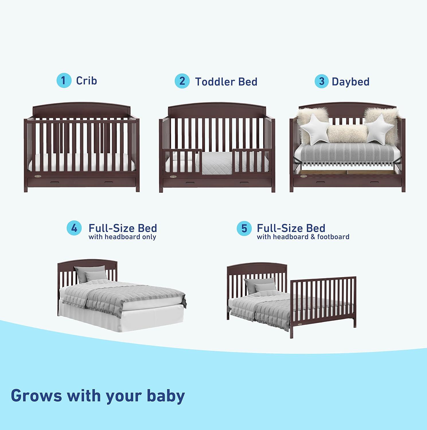 imageGraco Benton 5in1 Convertible Crib Pebble Gray GREENGUARD Gold Certified Converts from Baby Crib to Toddler Bed Daybed and FullSize Bed Fits Standard FullSize Crib MattressEspresso