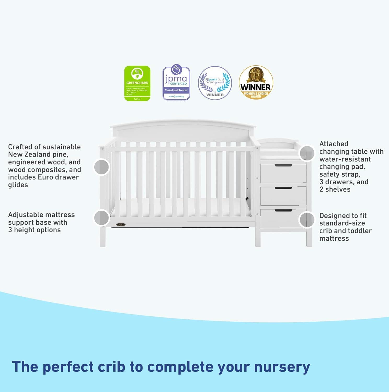 imageGraco Benton 5in1 Convertible Crib Pebble Gray GREENGUARD Gold Certified Converts from Baby Crib to Toddler Bed Daybed and FullSize Bed Fits Standard FullSize Crib MattressWhite