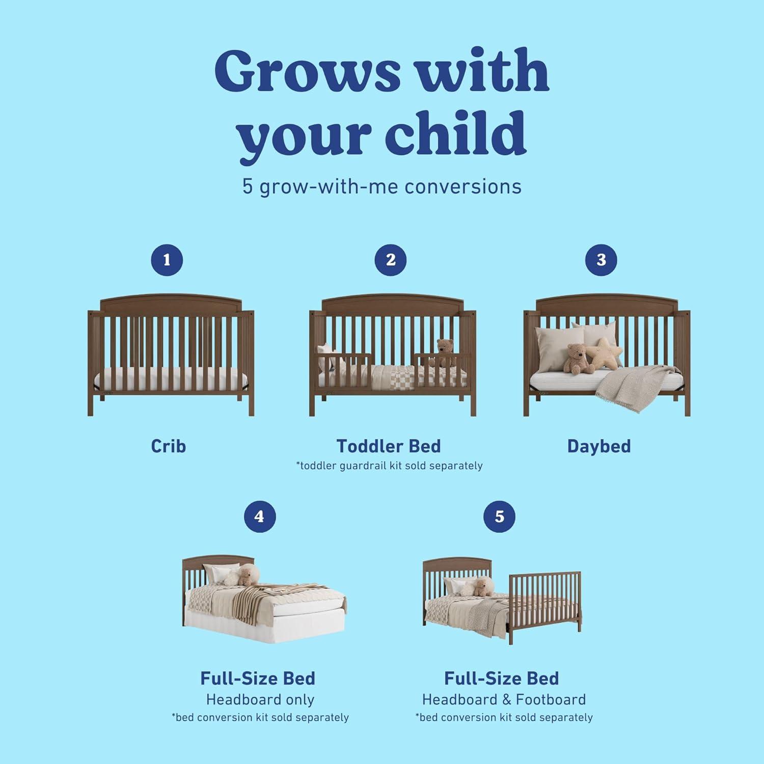 imageGraco Benton 5in1 Convertible Crib Pebble Gray GREENGUARD Gold Certified Converts from Baby Crib to Toddler Bed Daybed and FullSize Bed Fits Standard FullSize Crib MattressHazelnut