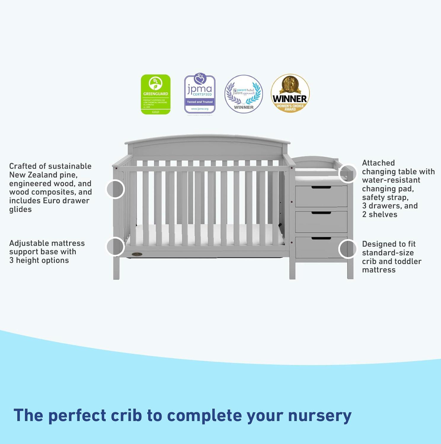 imageGraco Benton 5in1 Convertible Crib Pebble Gray GREENGUARD Gold Certified Converts from Baby Crib to Toddler Bed Daybed and FullSize Bed Fits Standard FullSize Crib MattressPebble Gray