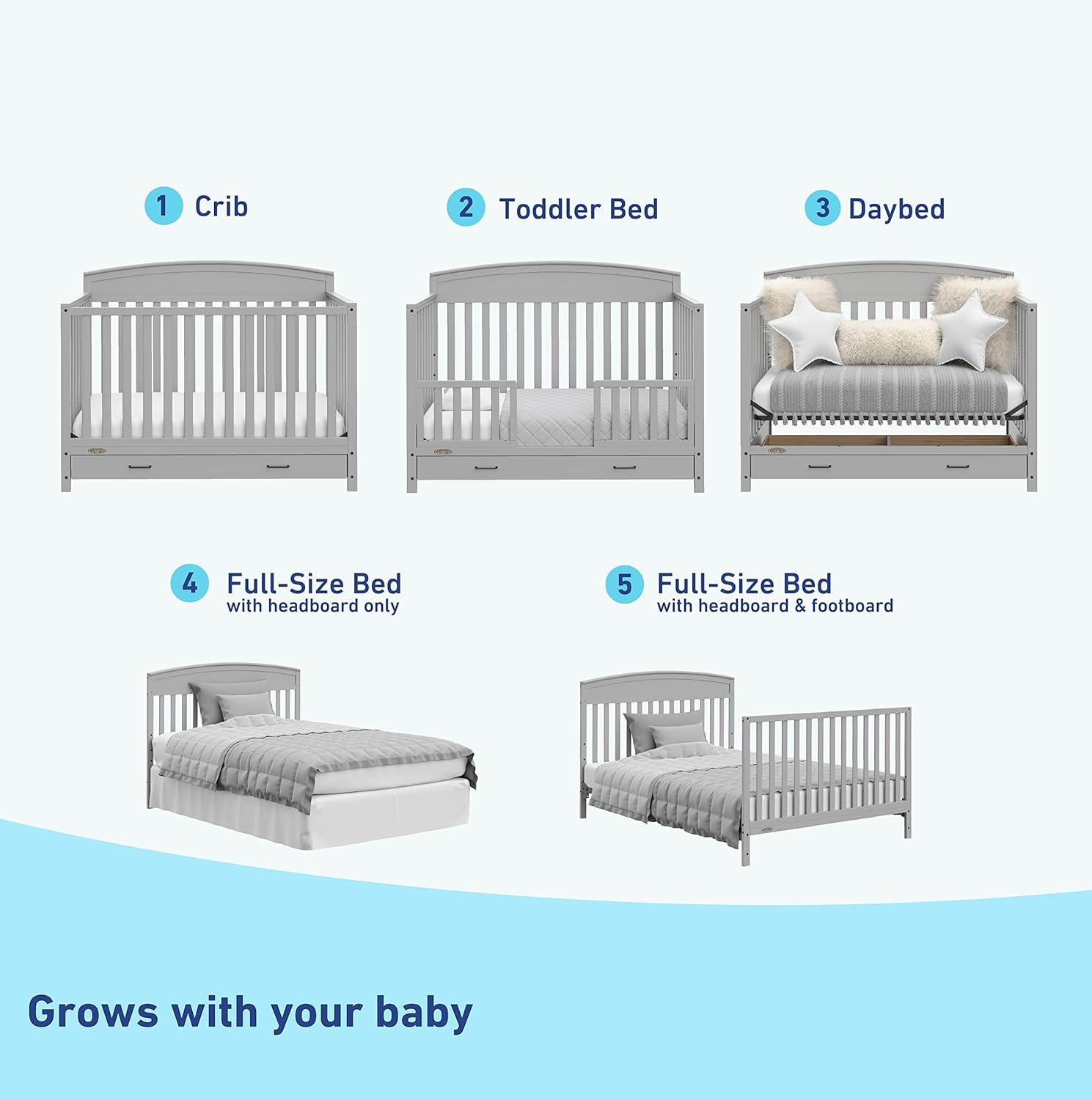 imageGraco Benton 5in1 Convertible Crib Pebble Gray GREENGUARD Gold Certified Converts from Baby Crib to Toddler Bed Daybed and FullSize Bed Fits Standard FullSize Crib MattressPebble Gray