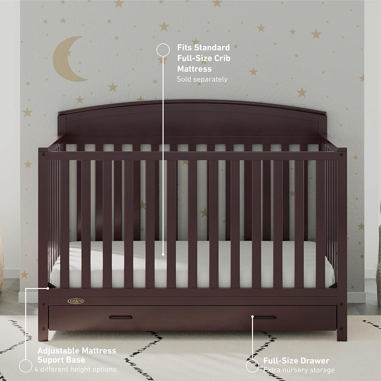 imageGraco Benton 5in1 Convertible Crib Pebble Gray GREENGUARD Gold Certified Converts from Baby Crib to Toddler Bed Daybed and FullSize Bed Fits Standard FullSize Crib MattressEspresso
