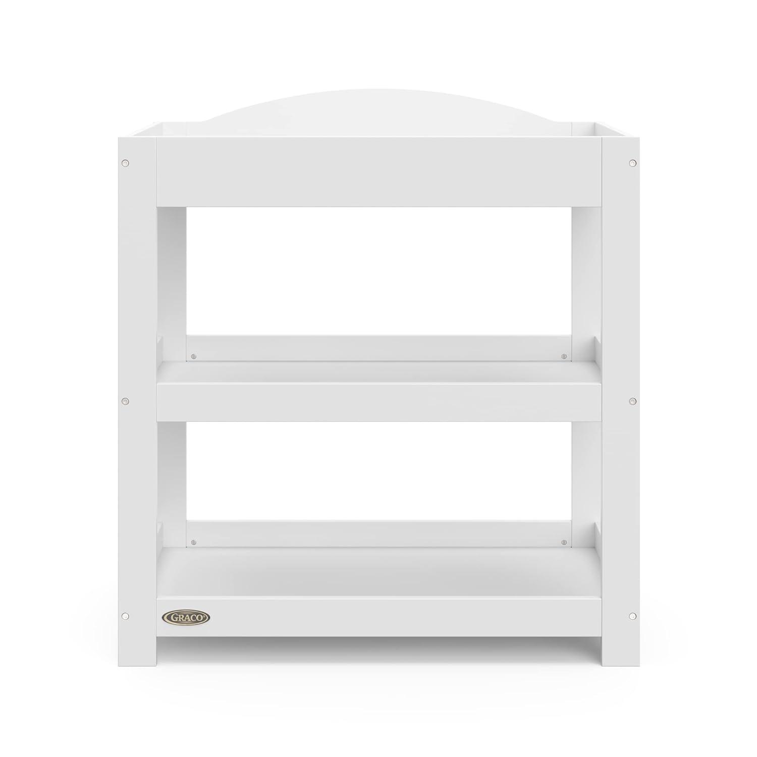 imageGraco Customizable Changing Table with WaterResistant Changing Pad White Customizable Modern Flat or Classic Arched Headboard Baby Diaper Changing Pad IncludedWhite