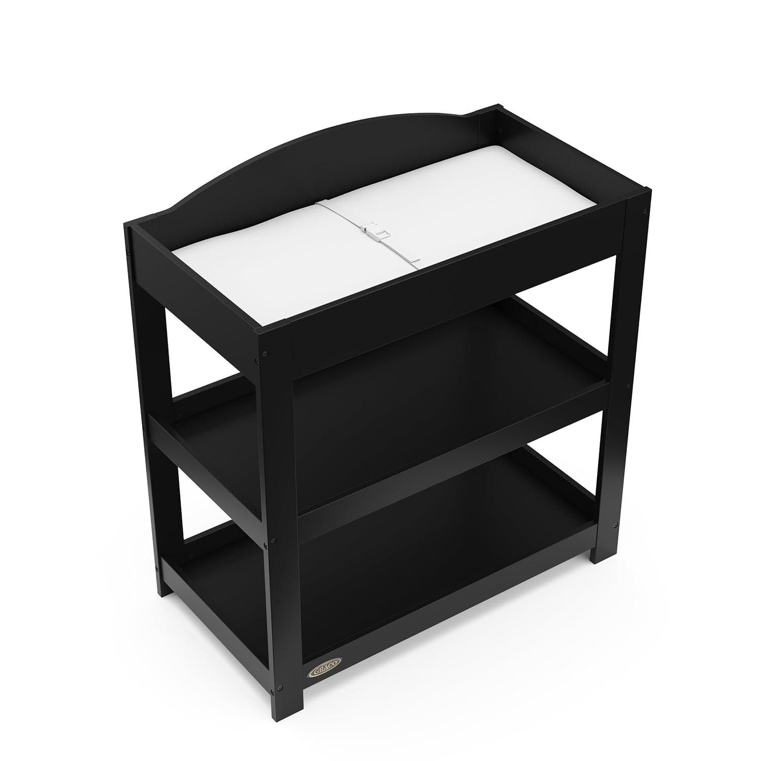 imageGraco Customizable Changing Table with WaterResistant Changing Pad White Customizable Modern Flat or Classic Arched Headboard Baby Diaper Changing Pad IncludedBlack