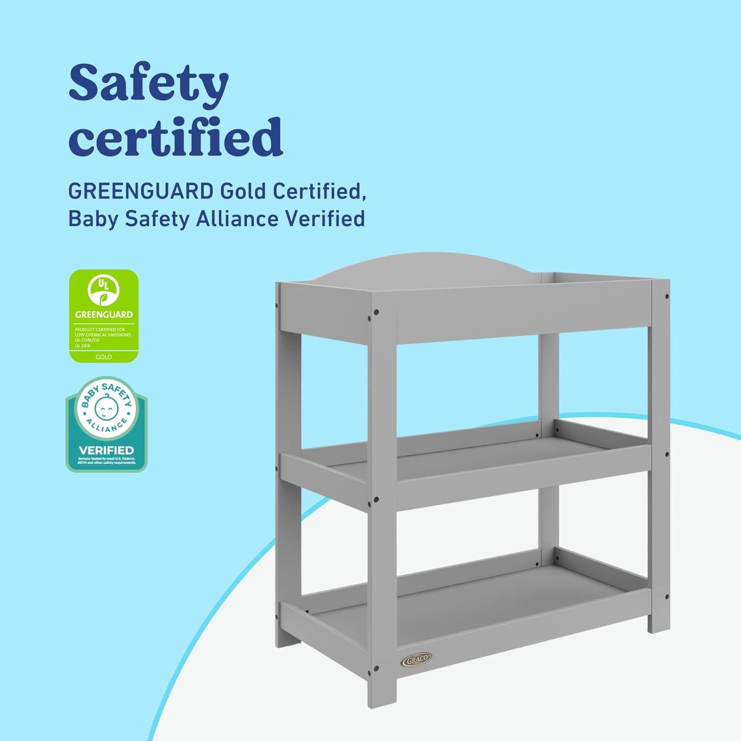 imageGraco Customizable Changing Table with WaterResistant Changing Pad White Customizable Modern Flat or Classic Arched Headboard Baby Diaper Changing Pad IncludedPebble Gray