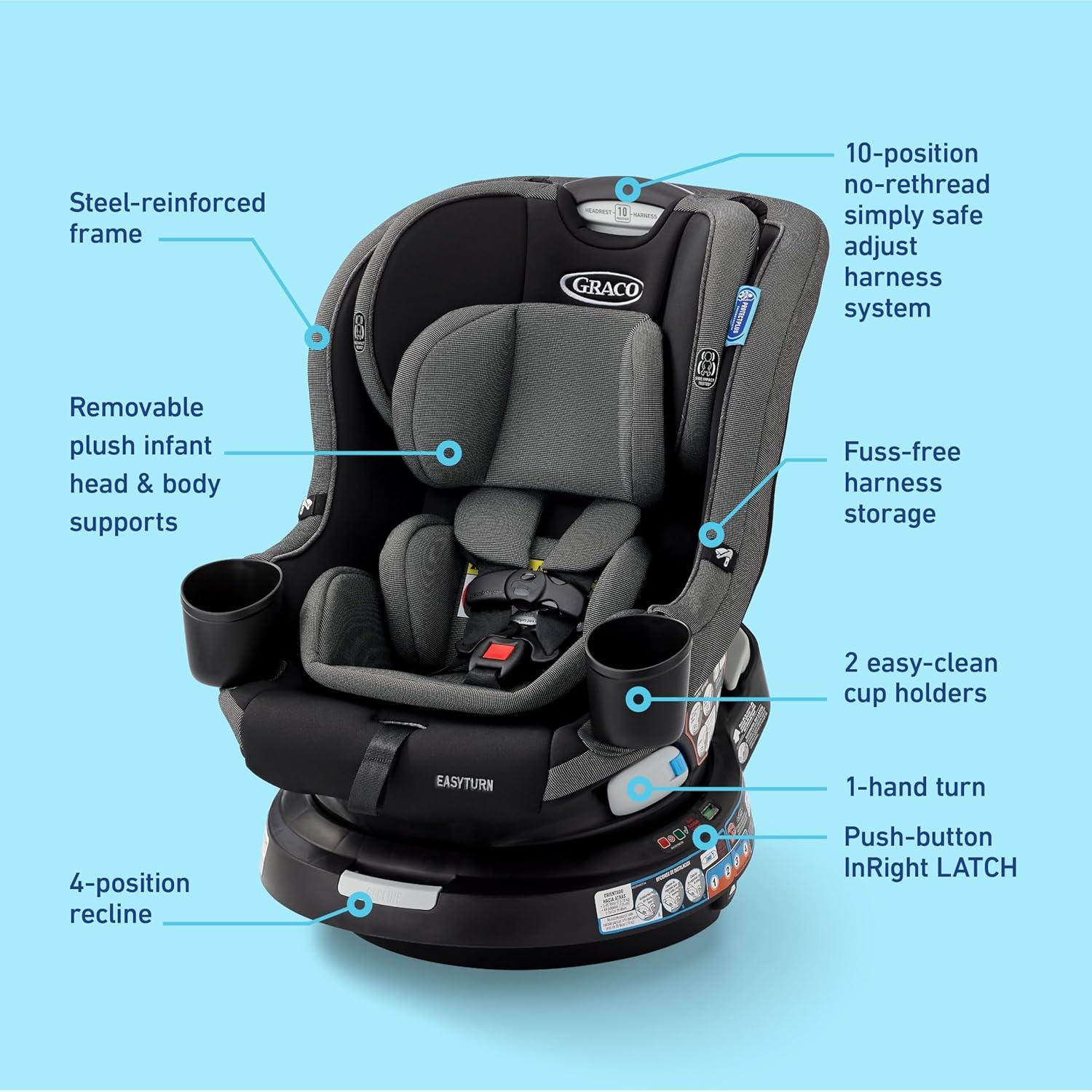 imageGraco EasyTurn 360 2in1 Convertible Car Seat 360 Degree Rotating Infant to Toddler Rotating Car Seat 2 Modes Forward and Rear Facing Slim Design SolaeCyran