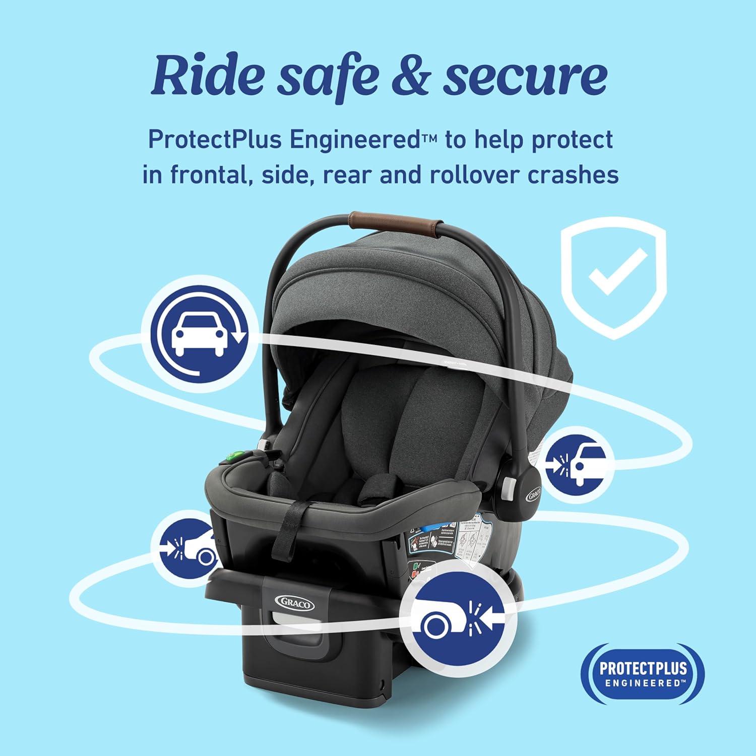 imageGraco Gomax Infant Car Seat Ace Lightweight Reclining Rear Facing Car Seat Installs with or Without a BaseOrchid Haze