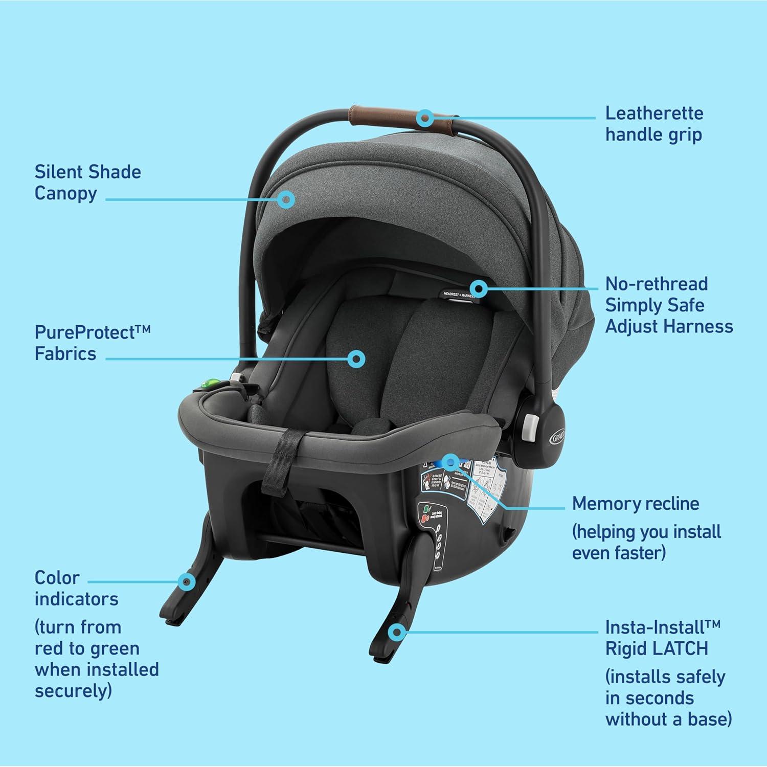 imageGraco Gomax Infant Car Seat Baseless Car Seat with Canopy Rear Facing Lightweight CarseatAce