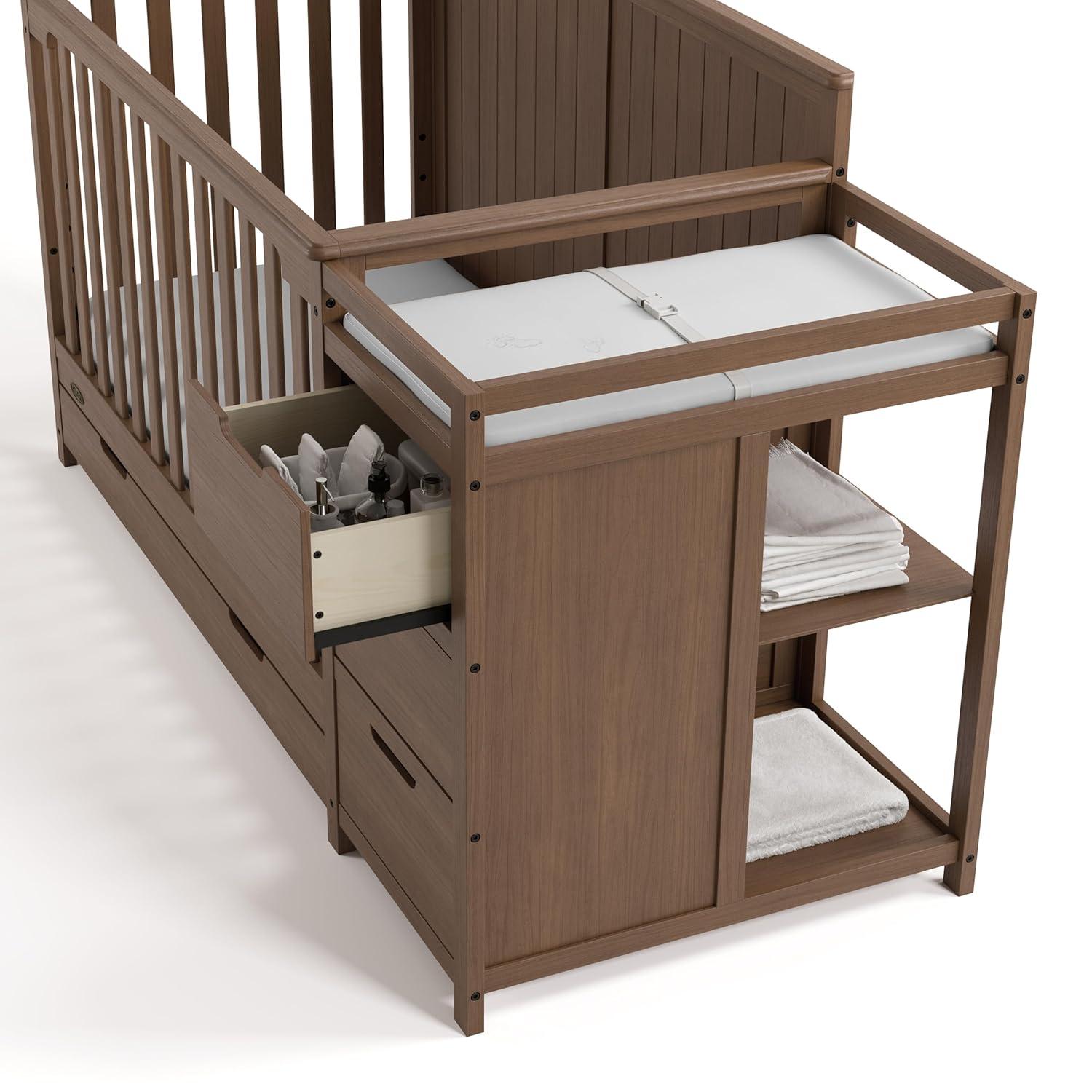 imageGraco Hadley 5in1 Convertible Crib ampamp Changer Espresso GREENGUARD Gold Certified Fits Standard Crib Mattress Converts to Toddler Bed and Full Bed 4 Adjustable Mattress HeightsHazelnut