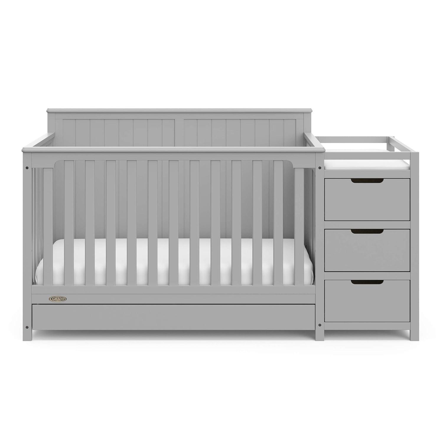 imageGraco Hadley 5in1 Convertible Crib ampamp Changer Espresso GREENGUARD Gold Certified Fits Standard Crib Mattress Converts to Toddler Bed and Full Bed 4 Adjustable Mattress HeightsPebble Gray