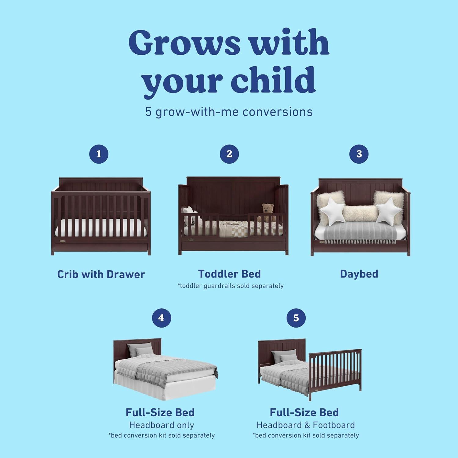 imageGraco Hadley 5in1 Convertible Crib ampamp Changer Espresso GREENGUARD Gold Certified Fits Standard Crib Mattress Converts to Toddler Bed and Full Bed 4 Adjustable Mattress HeightsEspresso