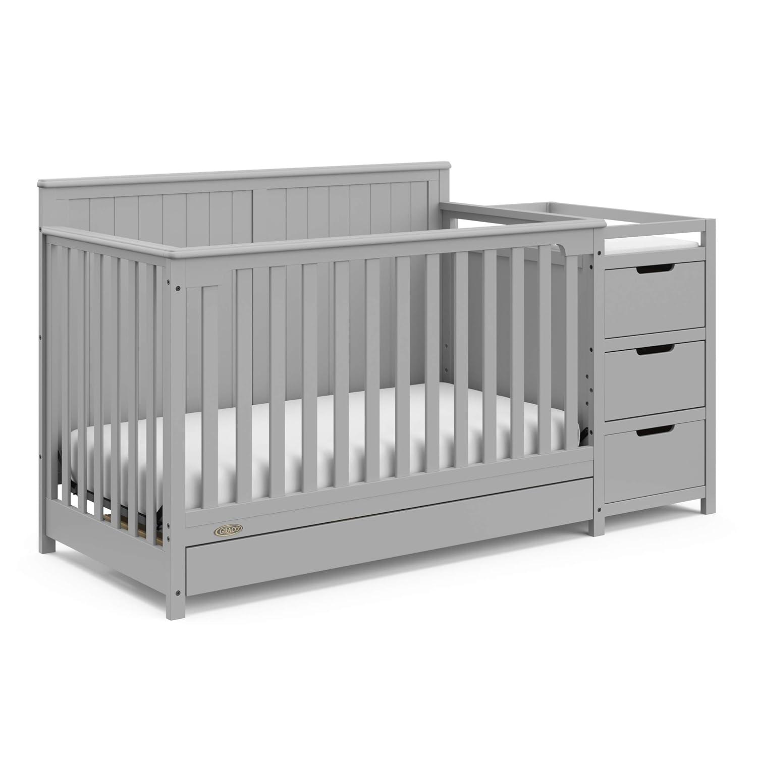 imageGraco Hadley 5in1 Convertible Crib ampamp Changer Espresso GREENGUARD Gold Certified Fits Standard Crib Mattress Converts to Toddler Bed and Full Bed 4 Adjustable Mattress HeightsPebble Gray