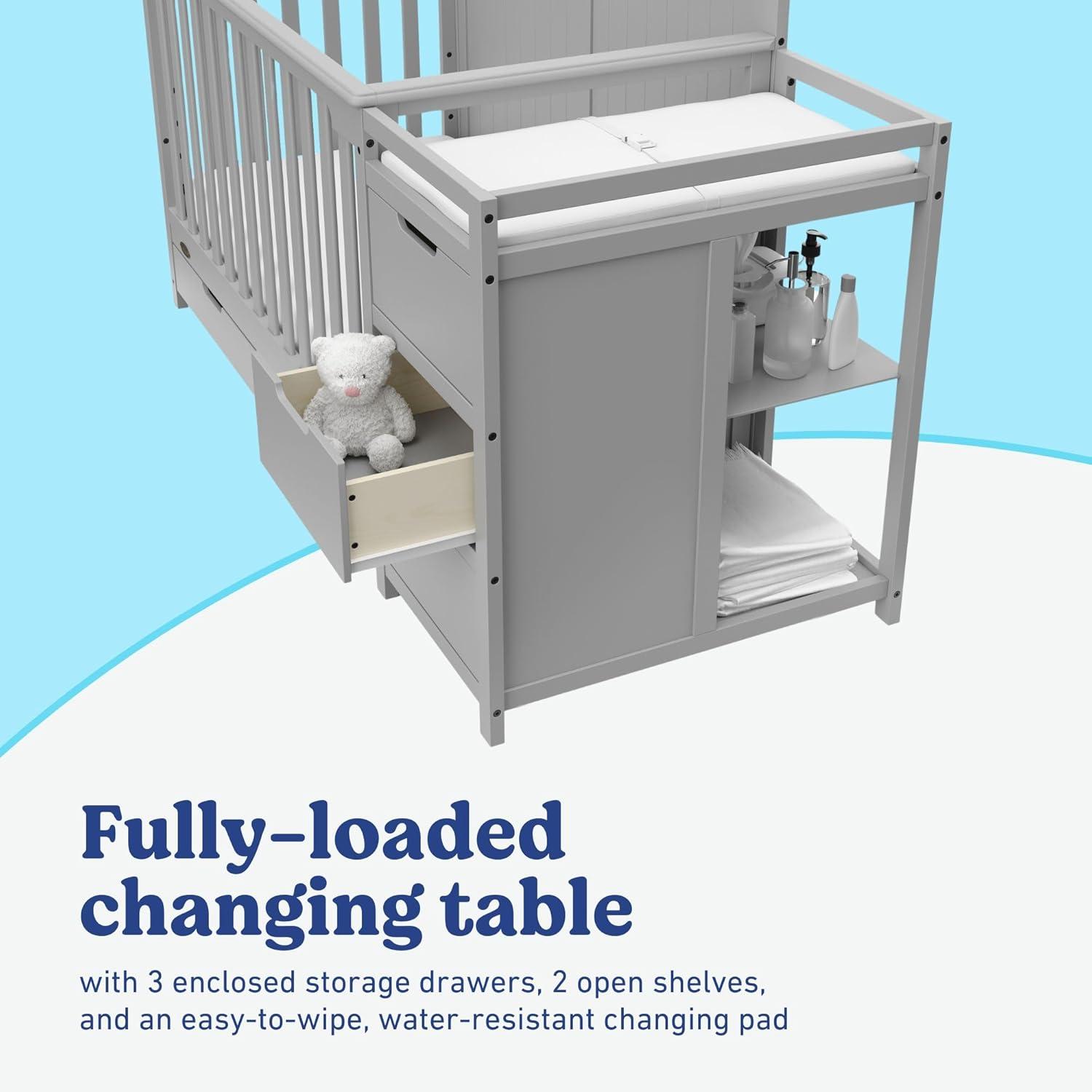 imageGraco Hadley 5in1 Convertible Crib ampamp Changer Espresso GREENGUARD Gold Certified Fits Standard Crib Mattress Converts to Toddler Bed and Full Bed 4 Adjustable Mattress HeightsPebble Gray