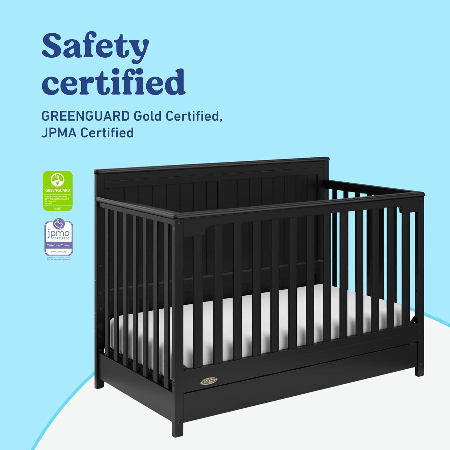 imageGraco Hadley 5in1 Convertible Crib ampamp Changer Espresso GREENGUARD Gold Certified Fits Standard Crib Mattress Converts to Toddler Bed and Full Bed 4 Adjustable Mattress HeightsBlack