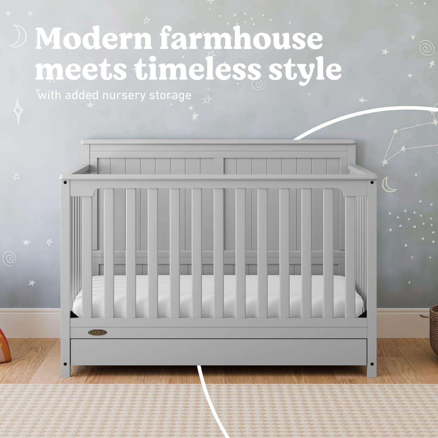 imageGraco Hadley 5in1 Convertible Crib ampamp Changer Espresso GREENGUARD Gold Certified Fits Standard Crib Mattress Converts to Toddler Bed and Full Bed 4 Adjustable Mattress HeightsPebble Gray