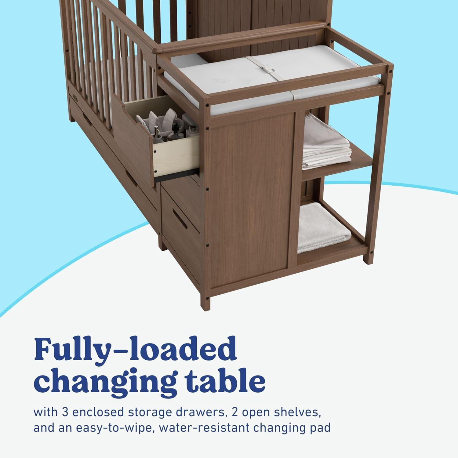 imageGraco Hadley 5in1 Convertible Crib ampamp Changer Espresso GREENGUARD Gold Certified Fits Standard Crib Mattress Converts to Toddler Bed and Full Bed 4 Adjustable Mattress HeightsHazelnut