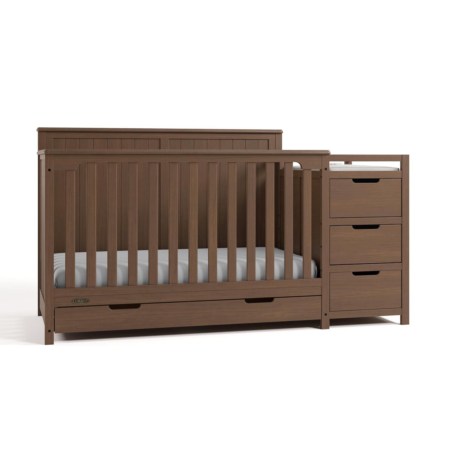 imageGraco Hadley 5in1 Convertible Crib ampamp Changer Espresso GREENGUARD Gold Certified Fits Standard Crib Mattress Converts to Toddler Bed and Full Bed 4 Adjustable Mattress HeightsHazelnut