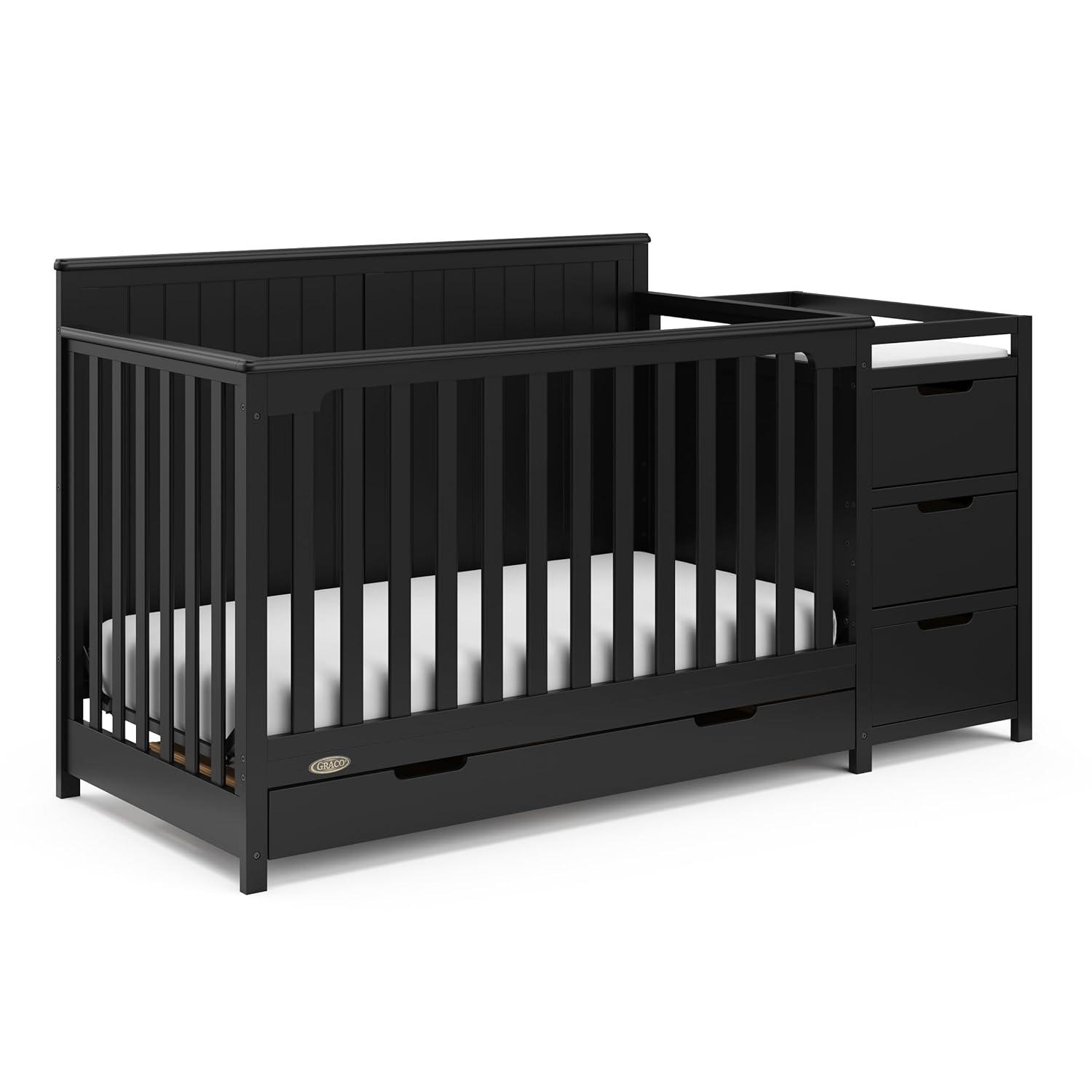 imageGraco Hadley 5in1 Convertible Crib ampamp Changer Espresso GREENGUARD Gold Certified Fits Standard Crib Mattress Converts to Toddler Bed and Full Bed 4 Adjustable Mattress HeightsBlack