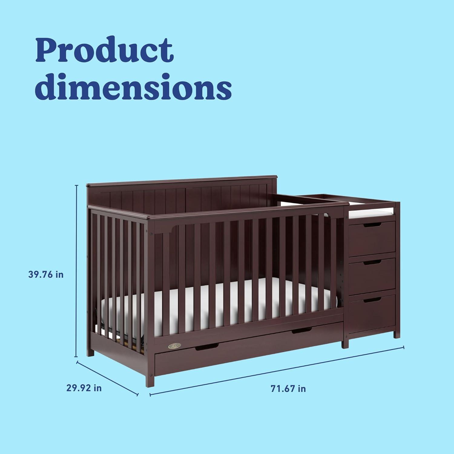 imageGraco Hadley 5in1 Convertible Crib ampamp Changer Espresso GREENGUARD Gold Certified Fits Standard Crib Mattress Converts to Toddler Bed and Full Bed 4 Adjustable Mattress HeightsEspresso