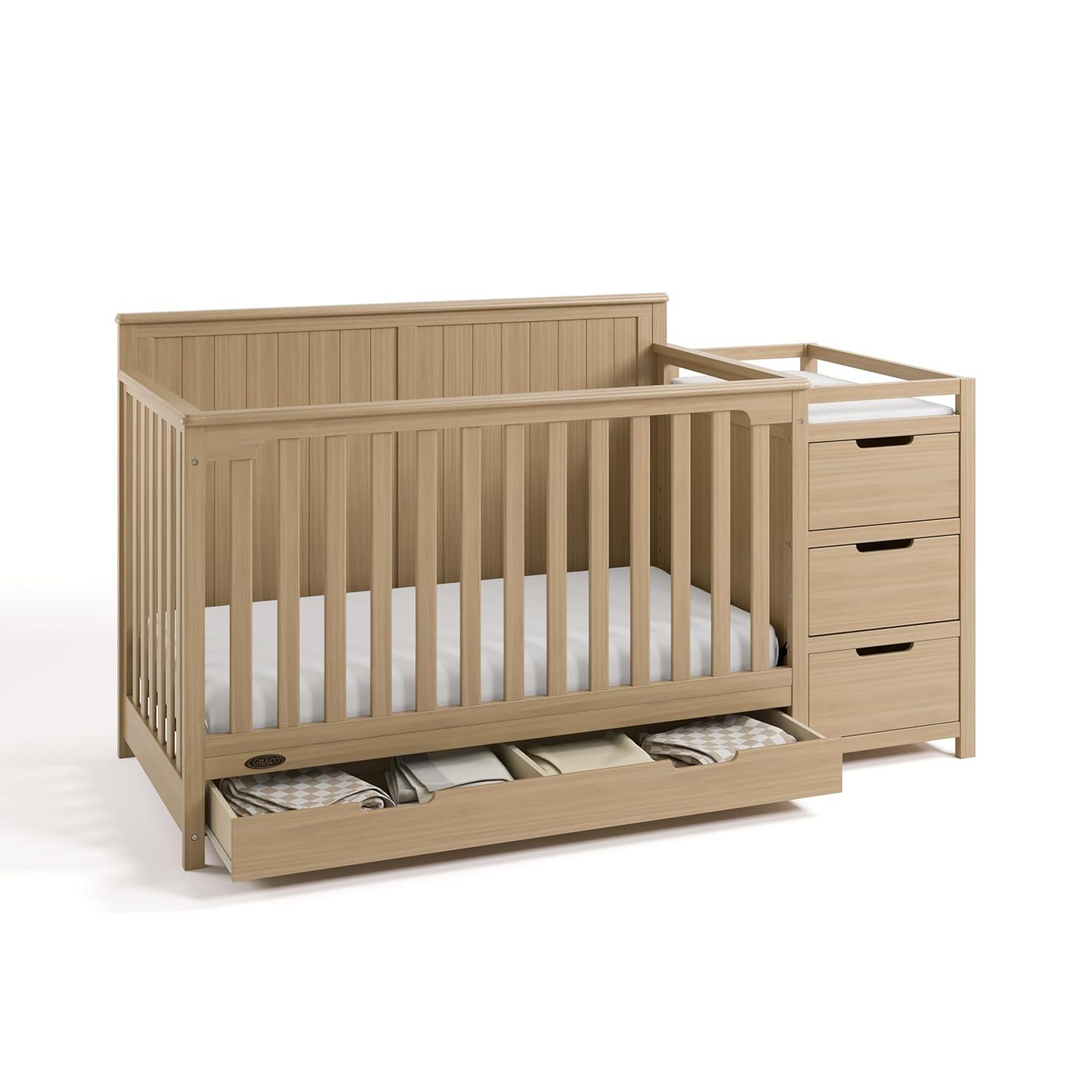 imageGraco Hadley 5in1 Convertible Crib ampamp Changer Espresso GREENGUARD Gold Certified Fits Standard Crib Mattress Converts to Toddler Bed and Full Bed 4 Adjustable Mattress HeightsDriftwood