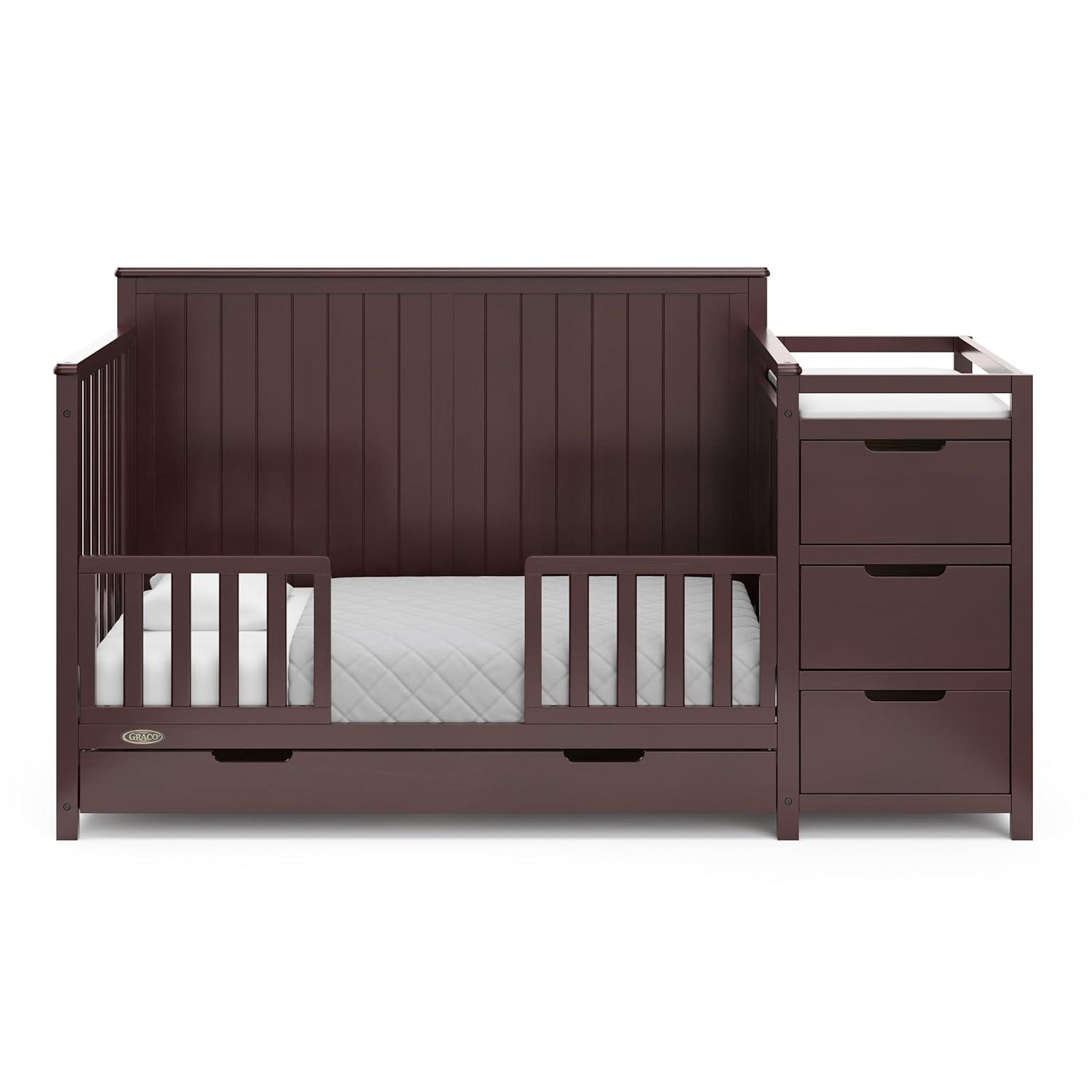 imageGraco Hadley 5in1 Convertible Crib ampamp Changer Espresso GREENGUARD Gold Certified Fits Standard Crib Mattress Converts to Toddler Bed and Full Bed 4 Adjustable Mattress HeightsEspresso