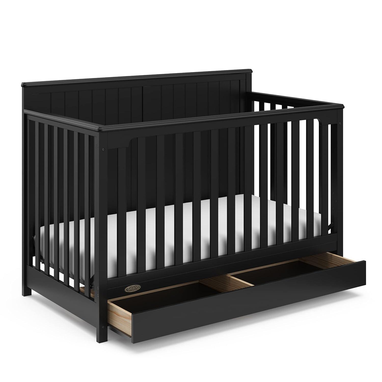 imageGraco Hadley 5in1 Convertible Crib ampamp Changer Espresso GREENGUARD Gold Certified Fits Standard Crib Mattress Converts to Toddler Bed and Full Bed 4 Adjustable Mattress HeightsBlack