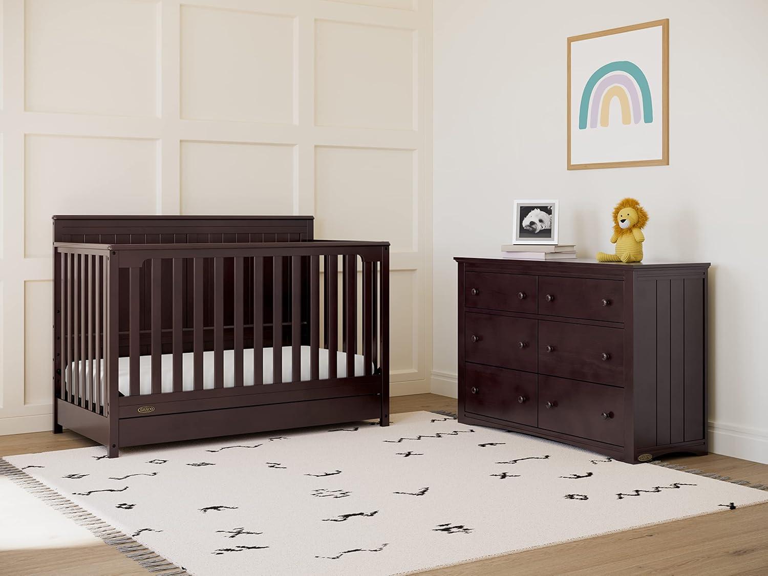 imageGraco Hadley 5in1 Convertible Crib ampamp Changer Espresso GREENGUARD Gold Certified Fits Standard Crib Mattress Converts to Toddler Bed and Full Bed 4 Adjustable Mattress HeightsEspresso