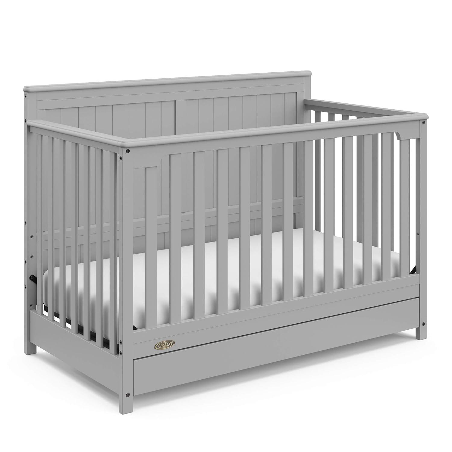 imageGraco Hadley 5in1 Convertible Crib ampamp Changer Espresso GREENGUARD Gold Certified Fits Standard Crib Mattress Converts to Toddler Bed and Full Bed 4 Adjustable Mattress HeightsPebble Gray
