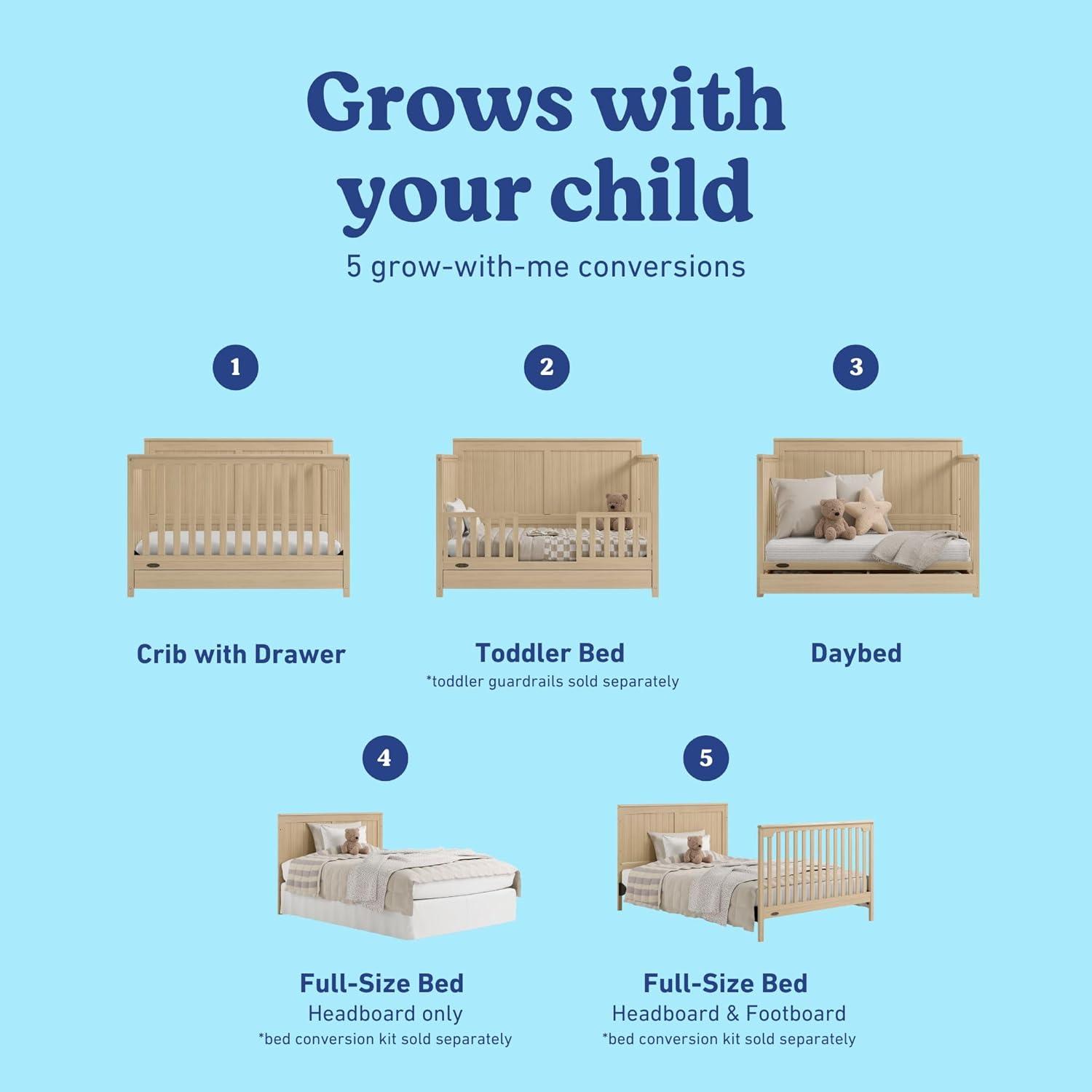 imageGraco Hadley 5in1 Convertible Crib ampamp Changer Espresso GREENGUARD Gold Certified Fits Standard Crib Mattress Converts to Toddler Bed and Full Bed 4 Adjustable Mattress HeightsDriftwood