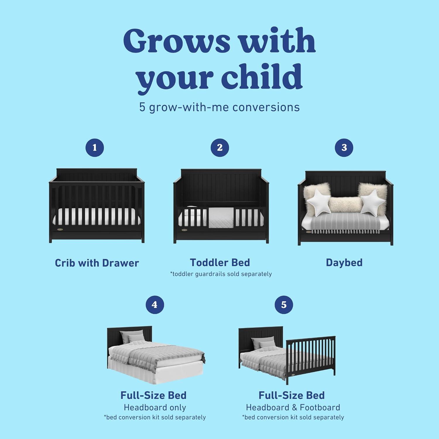 imageGraco Hadley 5in1 Convertible Crib ampamp Changer Espresso GREENGUARD Gold Certified Fits Standard Crib Mattress Converts to Toddler Bed and Full Bed 4 Adjustable Mattress HeightsBlack