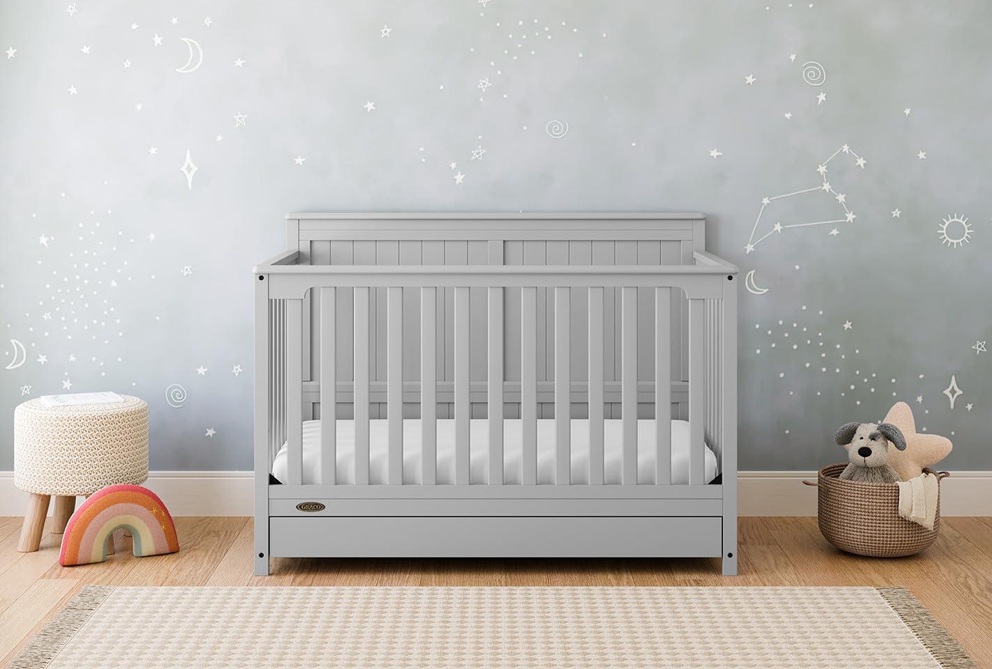 imageGraco Hadley 5in1 Convertible Crib ampamp Changer Espresso GREENGUARD Gold Certified Fits Standard Crib Mattress Converts to Toddler Bed and Full Bed 4 Adjustable Mattress HeightsPebble Gray