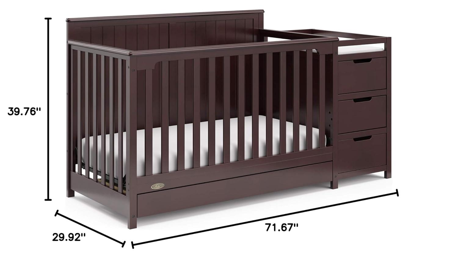imageGraco Hadley 5in1 Convertible Crib ampamp Changer Espresso GREENGUARD Gold Certified Fits Standard Crib Mattress Converts to Toddler Bed and Full Bed 4 Adjustable Mattress HeightsEspresso