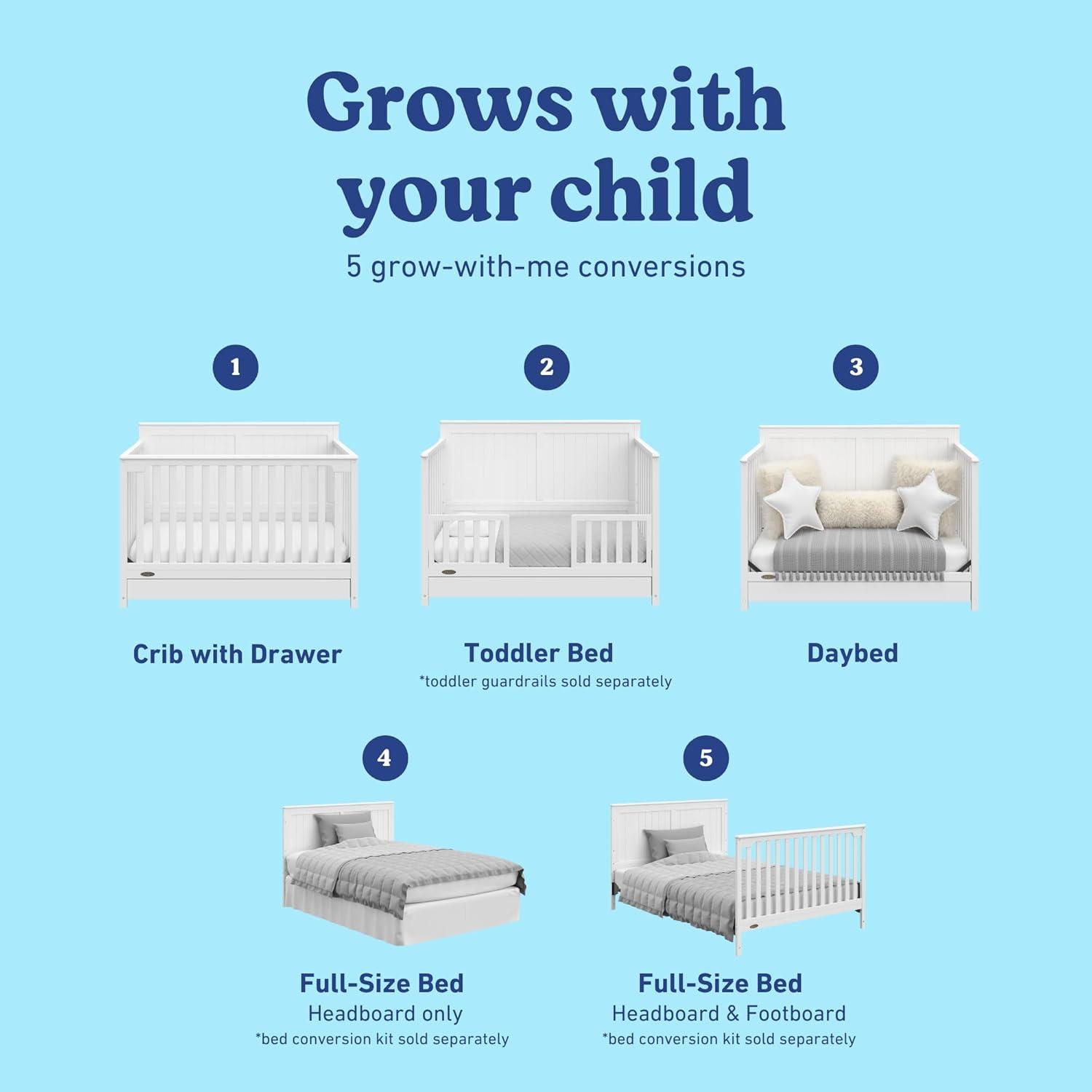 imageGraco Hadley 5in1 Convertible Crib ampamp Changer Espresso GREENGUARD Gold Certified Fits Standard Crib Mattress Converts to Toddler Bed and Full Bed 4 Adjustable Mattress HeightsWhite