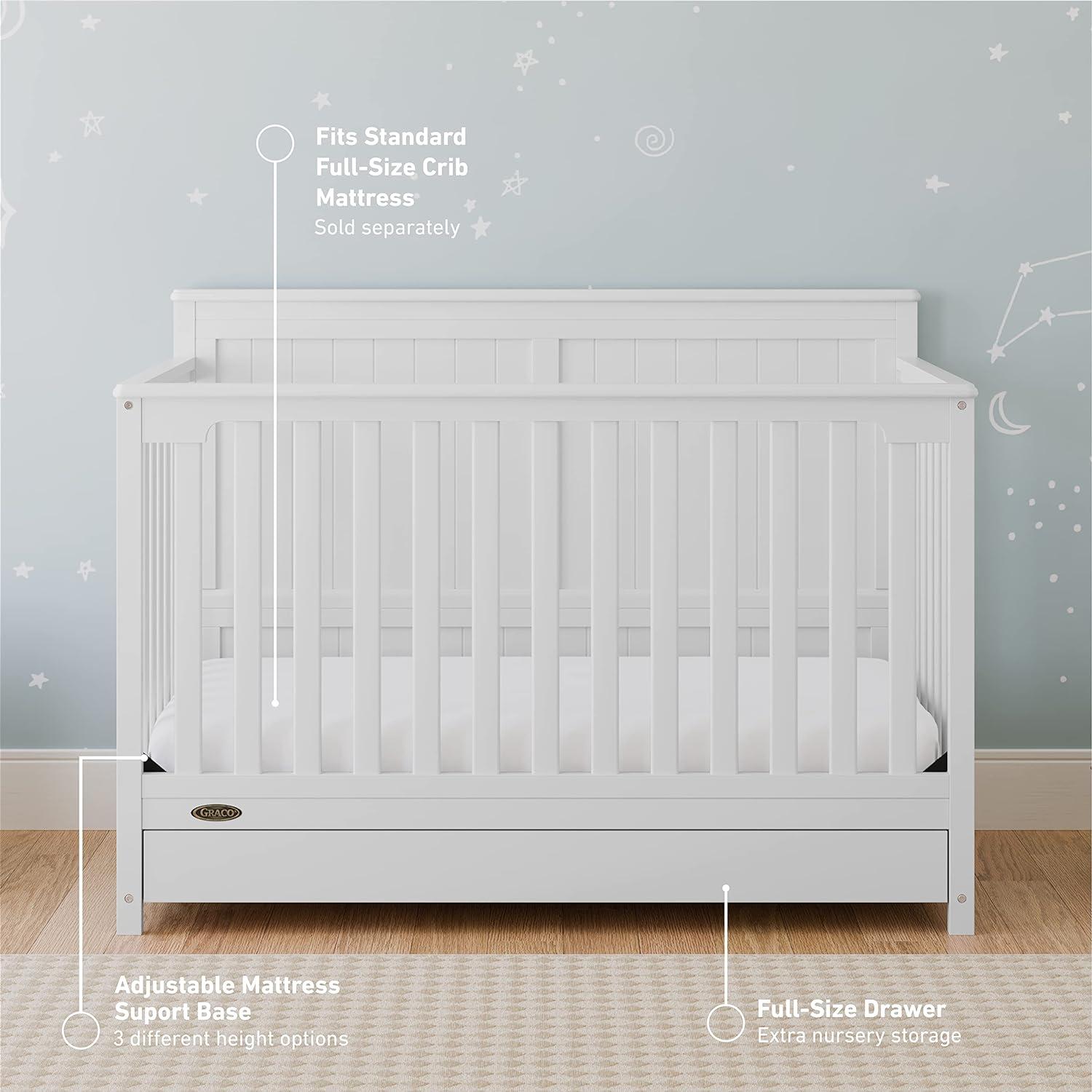 imageGraco Hadley 5in1 Convertible Crib ampamp Changer Espresso GREENGUARD Gold Certified Fits Standard Crib Mattress Converts to Toddler Bed and Full Bed 4 Adjustable Mattress HeightsWhite