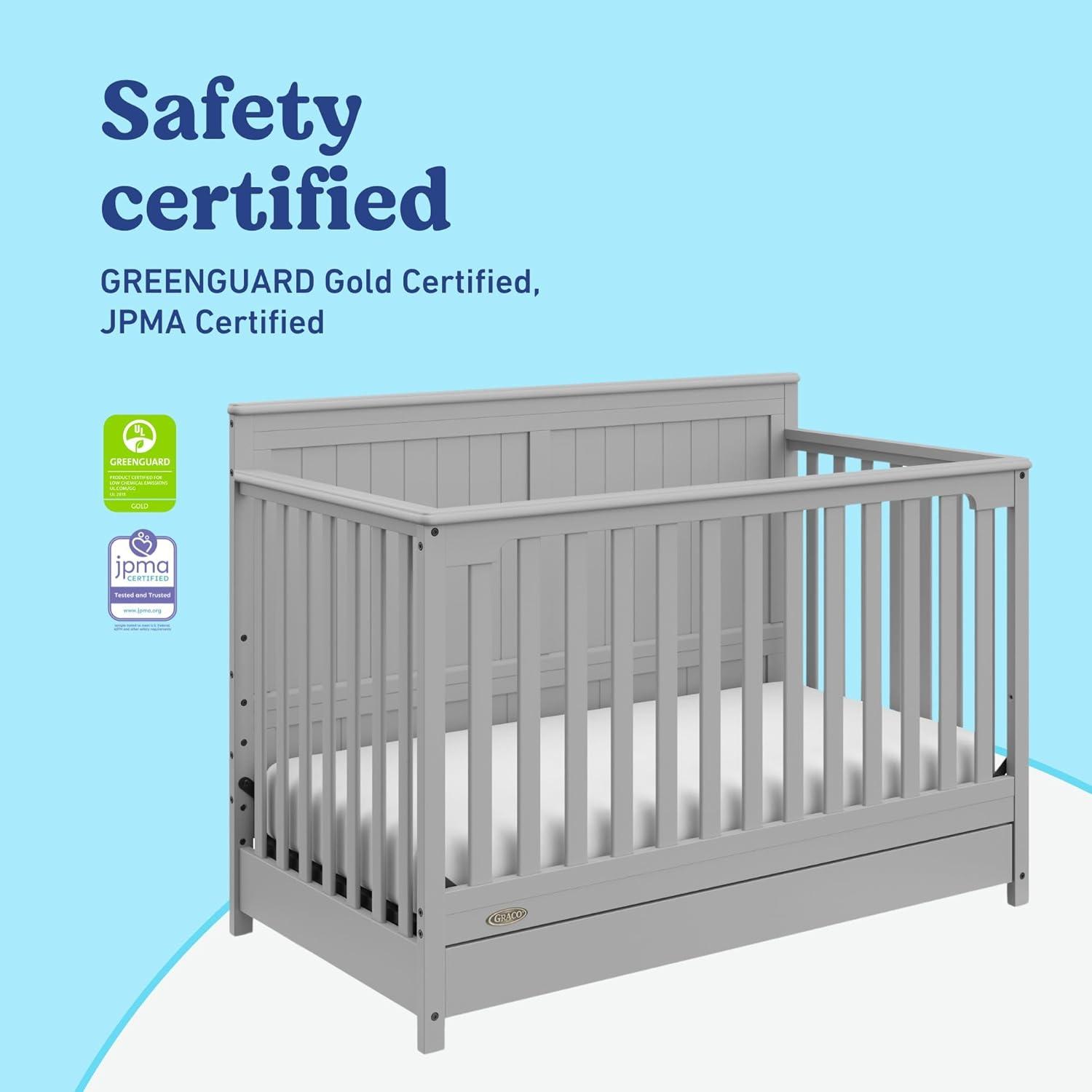 imageGraco Hadley 5in1 Convertible Crib ampamp Changer Espresso GREENGUARD Gold Certified Fits Standard Crib Mattress Converts to Toddler Bed and Full Bed 4 Adjustable Mattress HeightsPebble Gray