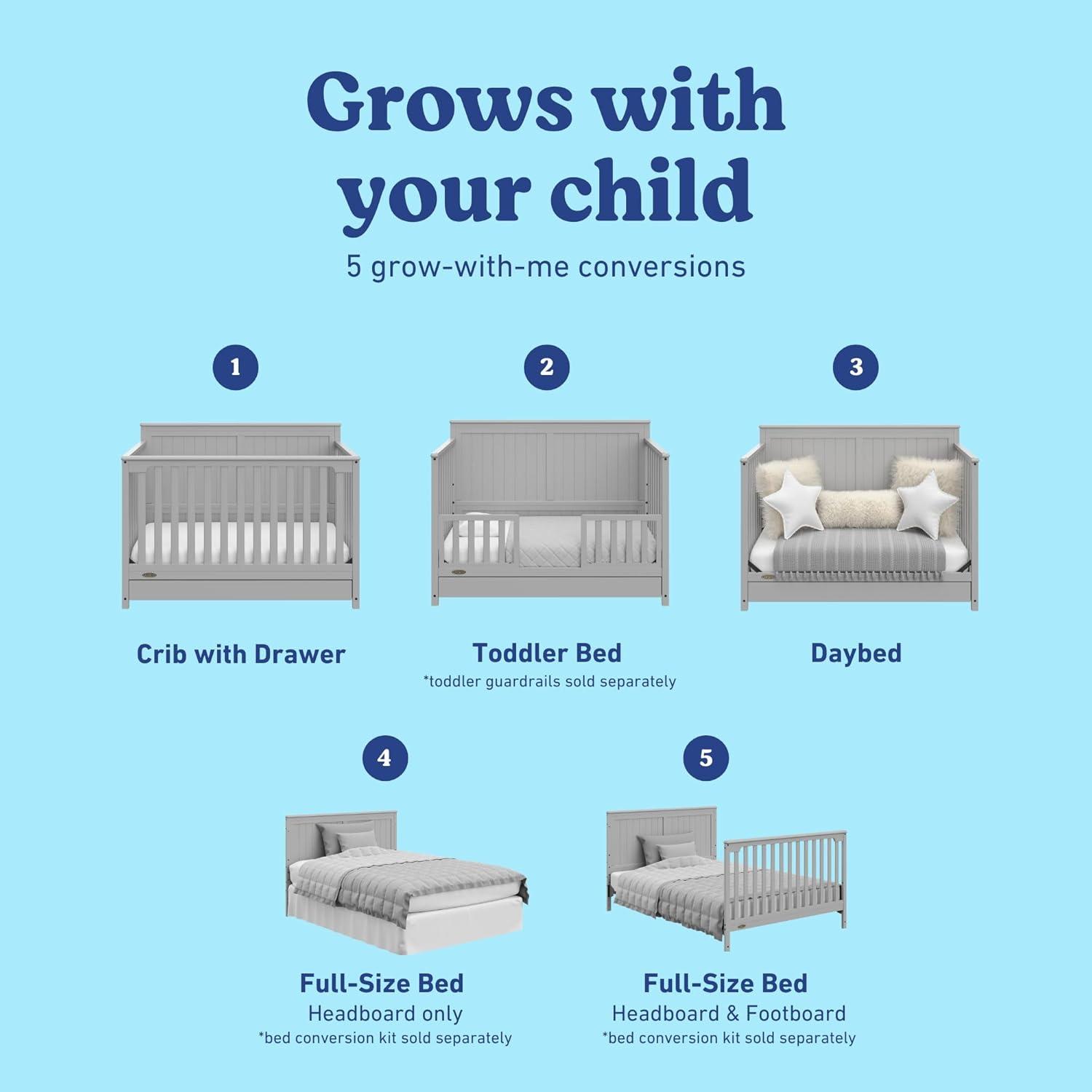 imageGraco Hadley 5in1 Convertible Crib ampamp Changer Espresso GREENGUARD Gold Certified Fits Standard Crib Mattress Converts to Toddler Bed and Full Bed 4 Adjustable Mattress HeightsPebble Gray