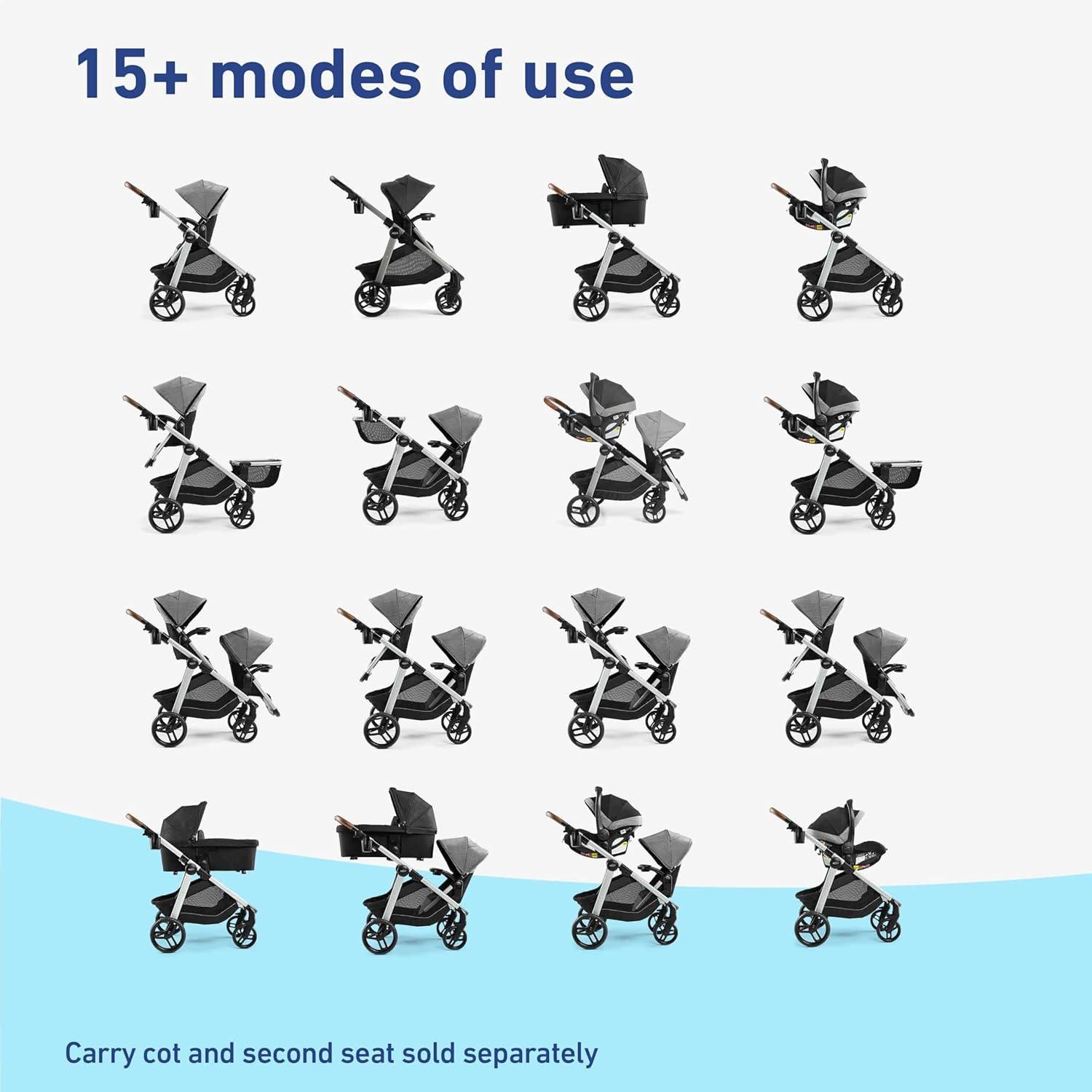 imageGraco Mode Nest2Grow DLX Travel System 4in1 Carseat Stroller Combo 4 Modes of Use Capability from Infant Car Seat Carrier to Double Stroller Includes SnugRide SnugFit LX Infant Car Seat RiordanRiordan