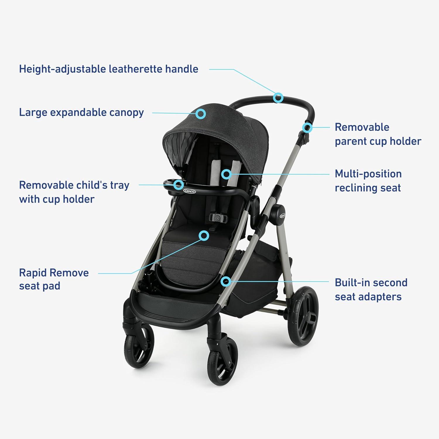 imageGraco Mode Nest2Grow DLX Travel System 4in1 Carseat Stroller Combo 4 Modes of Use Capability from Infant Car Seat Carrier to Double Stroller Includes SnugRide SnugFit LX Infant Car Seat RiordanMaison
