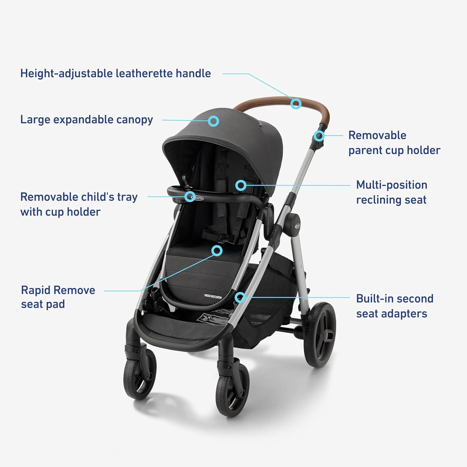 imageGraco Mode Nest2Grow DLX Travel System 4in1 Carseat Stroller Combo 4 Modes of Use Capability from Infant Car Seat Carrier to Double Stroller Includes SnugRide SnugFit LX Infant Car Seat RiordanRiordan