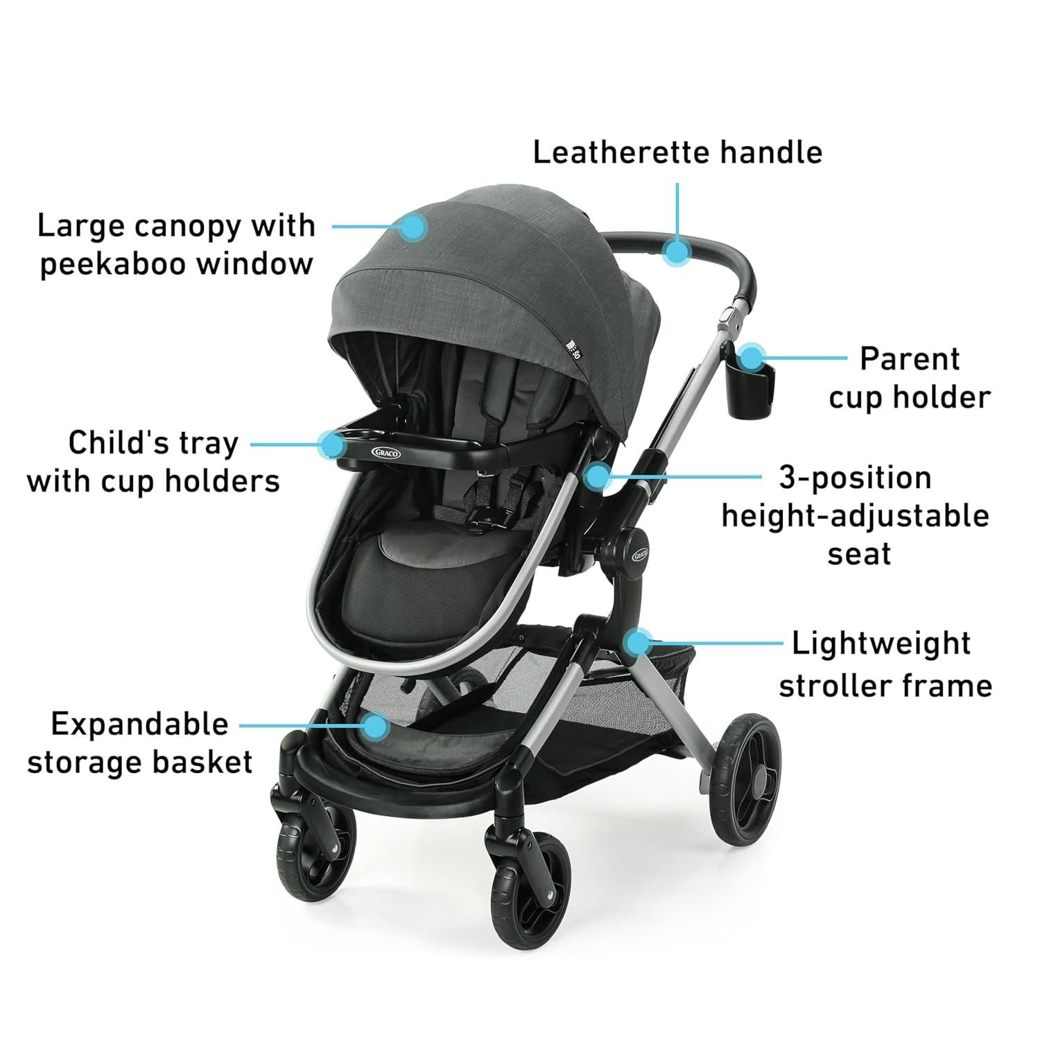 imageGraco Modes Nest Travel System 3in1 Modular Carseat Stroller Combo Adjustable Slide2Me Infant Car Seat Carrier Pramette Toddler Stroller Includes SnugRide 35 Lite Elite Infant Car Seat BayfieldSullivan