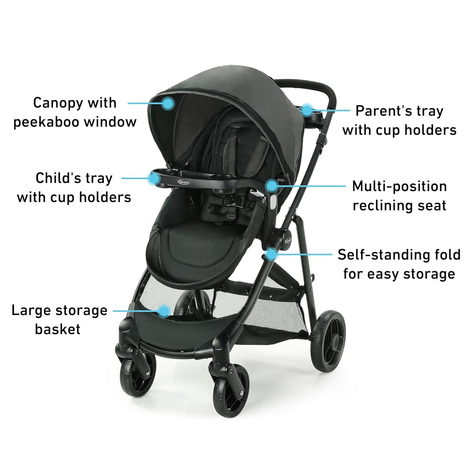 imageGraco Modes Pramette Travel System 3in1 Modular Carseat Stroller Combo Infant Car Seat Carrier to Toddler Stroller Includes the SnugRide 35 Car Seat EllingtonCanter