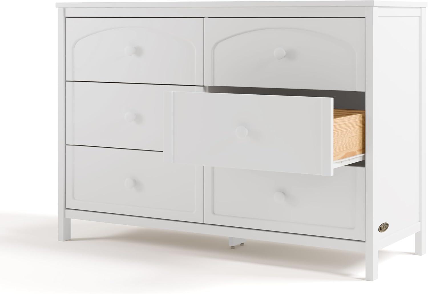 imageGraco Olivia 6 Drawer Double Dresser Driftwood GREENGUARD Gold Certified Storage for Baby and Kids Bedroom Interlocking Drawer System AntiTip Kit IncludedWhite