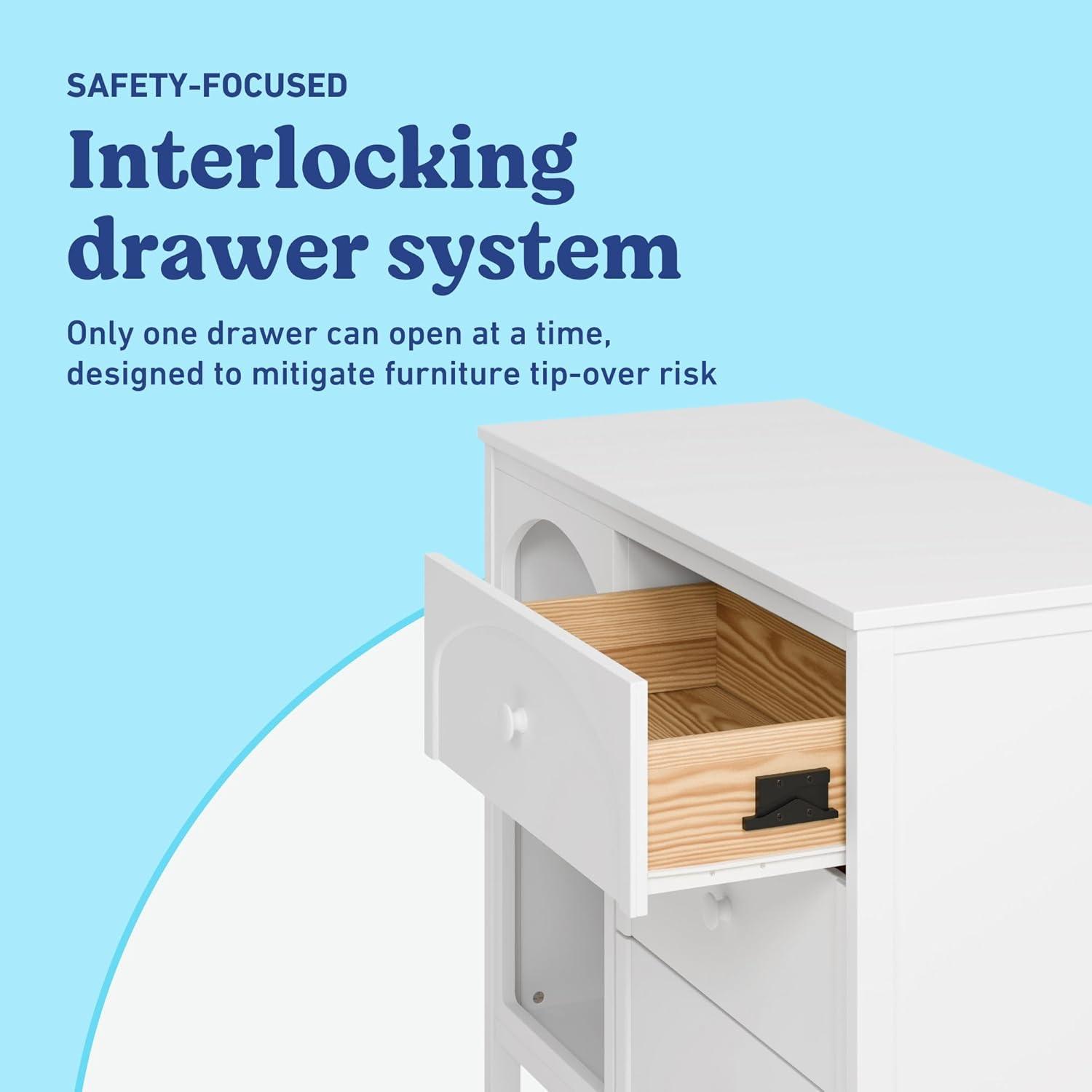 imageGraco Olivia 6 Drawer Double Dresser Driftwood GREENGUARD Gold Certified Storage for Baby and Kids Bedroom Interlocking Drawer System AntiTip Kit IncludedWhite