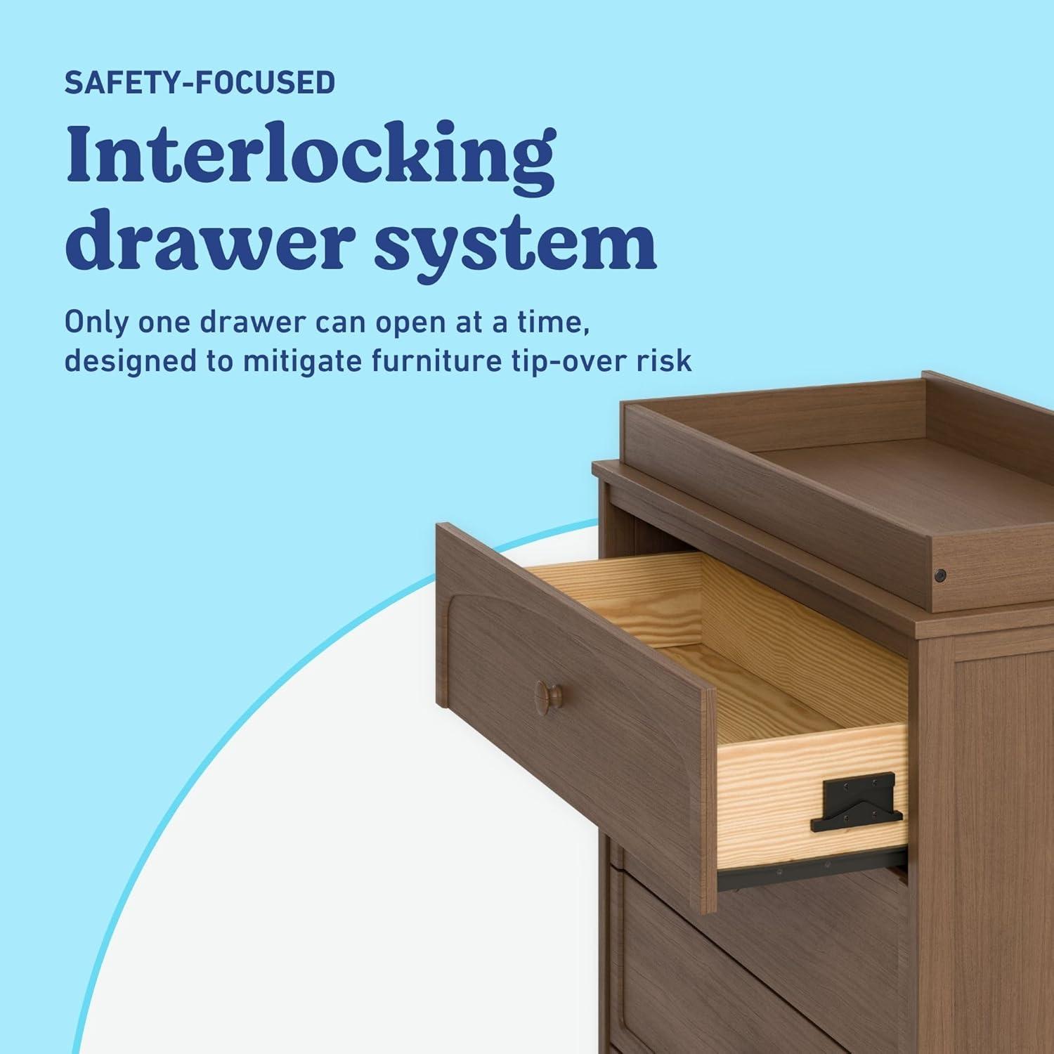 imageGraco Olivia 6 Drawer Double Dresser Driftwood GREENGUARD Gold Certified Storage for Baby and Kids Bedroom Interlocking Drawer System AntiTip Kit IncludedHazelnut