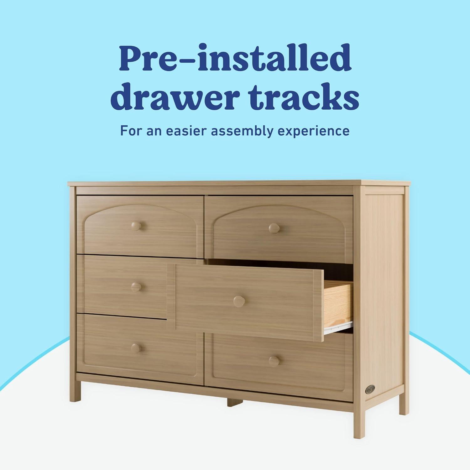 imageGraco Olivia 6 Drawer Double Dresser Driftwood GREENGUARD Gold Certified Storage for Baby and Kids Bedroom Interlocking Drawer System AntiTip Kit IncludedDriftwood