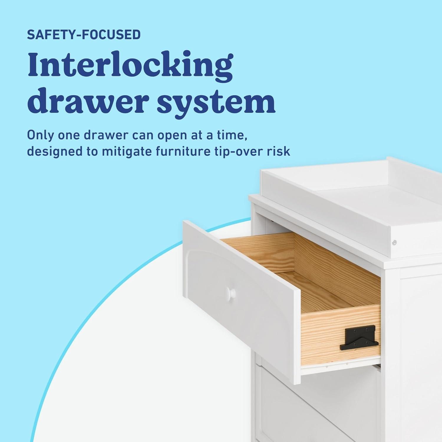 imageGraco Olivia 6 Drawer Double Dresser Driftwood GREENGUARD Gold Certified Storage for Baby and Kids Bedroom Interlocking Drawer System AntiTip Kit IncludedWhite